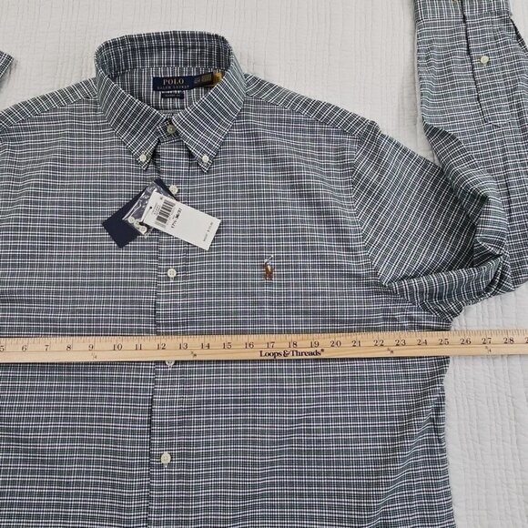 NEW Polo Ralph Lauren Classic Twill Shirt 17 1/2 36/37 Green Plaid Flesh Pony - Picture 11 of 16